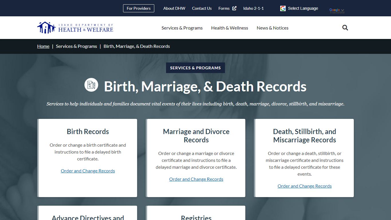 Birth, Marriage, & Death Records - Idaho Department of Health and Welfare